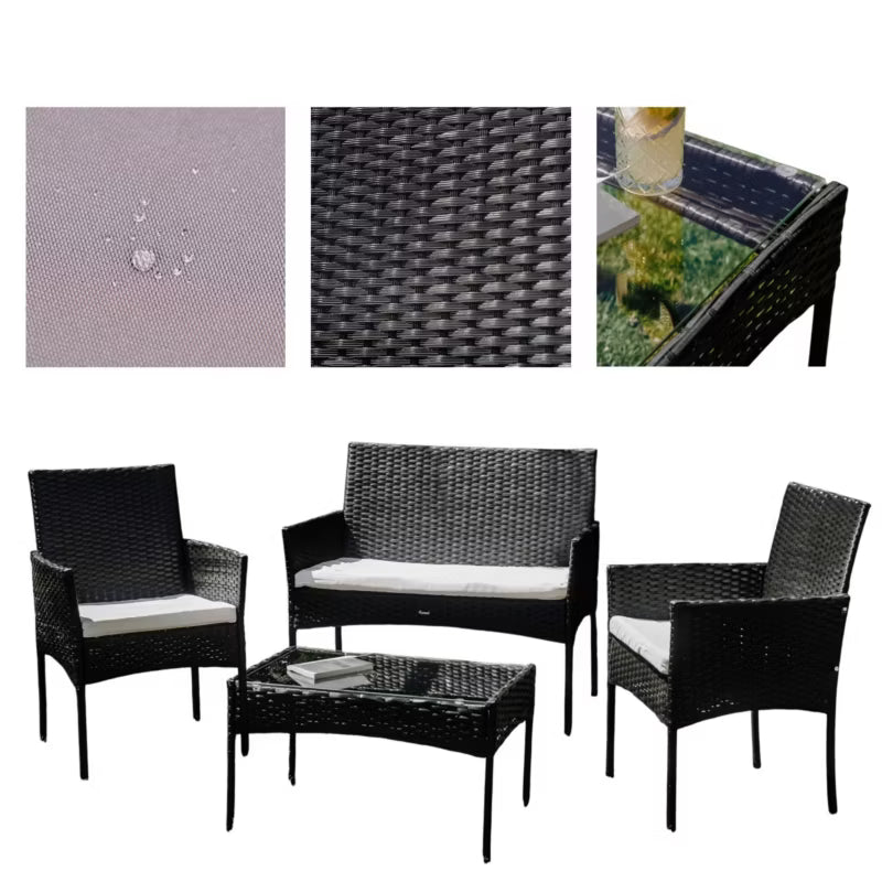 Havemøbelsæt FIJI 4-Personer Sort/Beige