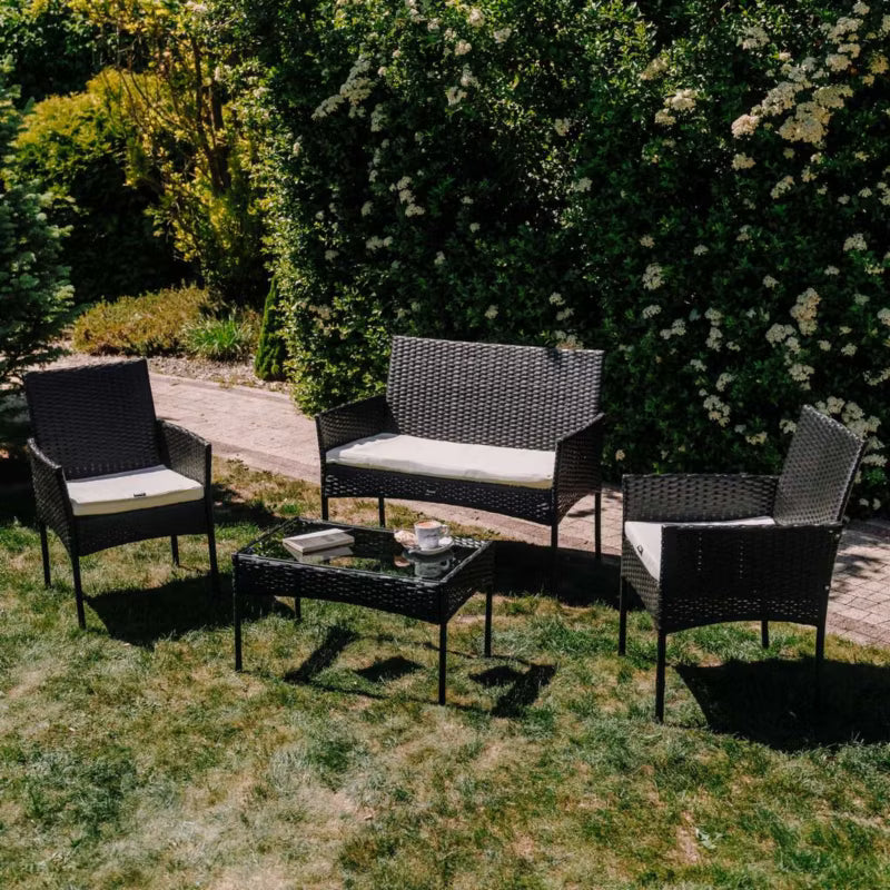 Havemøbelsæt FIJI 4-Personer Sort/Beige