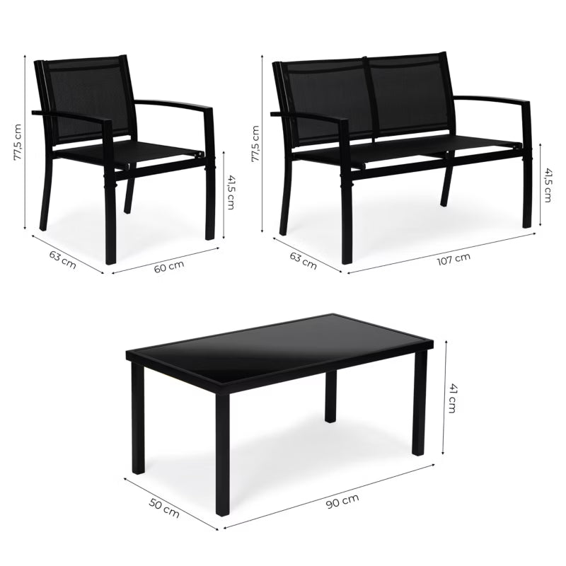 Havemøbelsæt 90x50 cm Metal med Bord Bænk og Stole