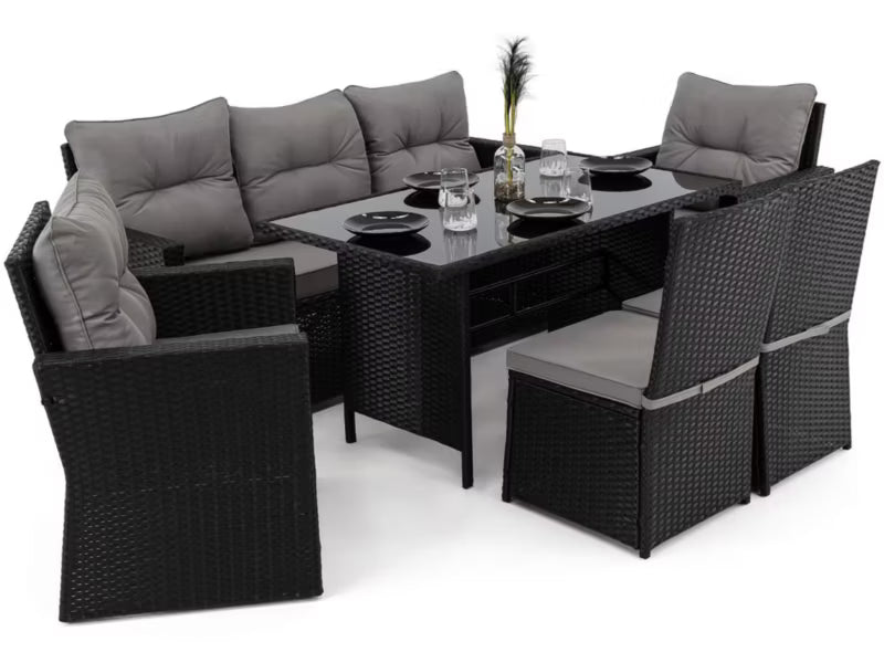 Havemøbelsæt MONAKO XL 7 Personer Sort Poly疏rattan