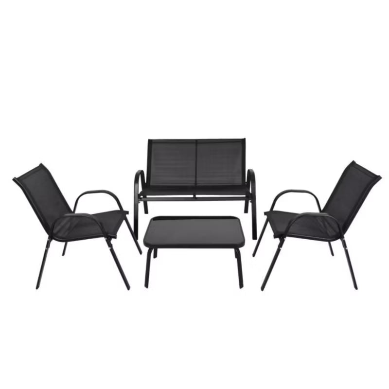 Havemøbelsæt Rivet Sofa 2 Stole og Bord Sort Stål