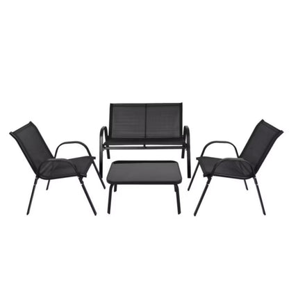 Havemøbelsæt Rivet Sofa 2 Stole og Bord Sort Stål