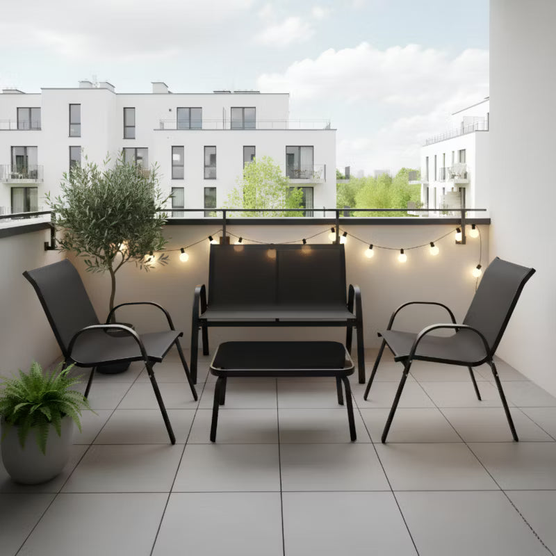Havemøbelsæt Rivet Sofa 2 Stole og Bord Sort Stål
