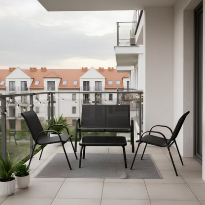 Havemøbelsæt Rivet Sofa 2 Stole og Bord Sort Stål