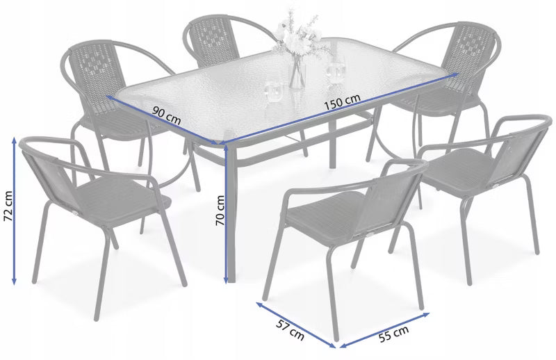 Havemøbelsæt Simple Bord 150x90 cm med 6 Stole Grafit