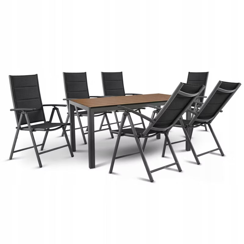 Havemøbelsæt 150x90 cm Antracit Sort 6 Personer