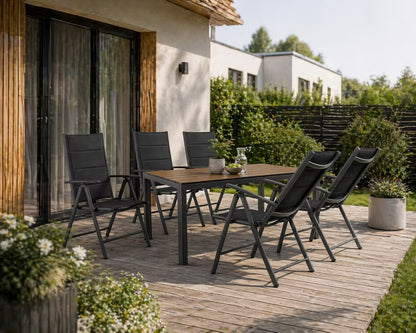 Havemøbelsæt 150x90 cm Antracit Sort 6 Personer