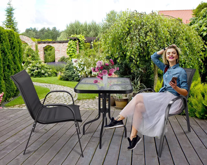 Havemøbelsæt Fiesta Bord 60x60 cm og 2 Stole Sort
