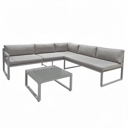 Havemøbelsæt Modulær Hjørnesofa Aluminium med Bord