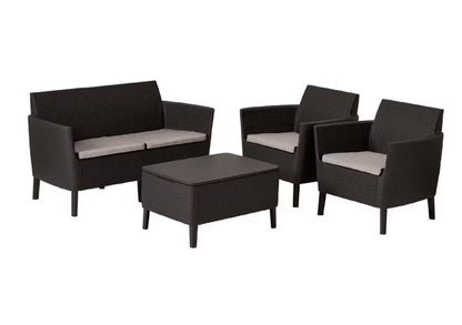 Havemøbelsæt Salemo 2-Personers Sofa 2 Lænestole og Bord Brun