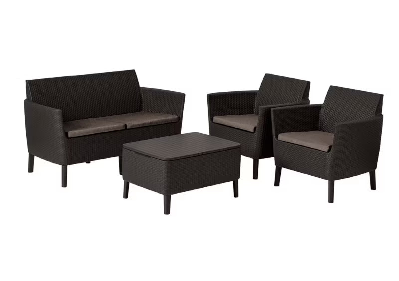 Havemøbelsæt Salemo 2-Personers Sofa 2 Lænestole og Bord Brun