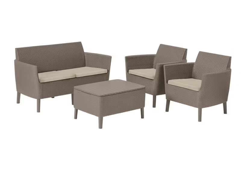Havemøbelsæt Salemo 2-Personers Sofa 2 Lænestole og Bord Brun