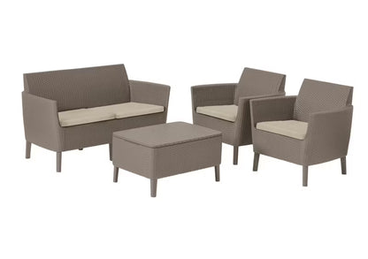 Havemøbelsæt Salemo 2-Personers Sofa 2 Lænestole og Bord Brun