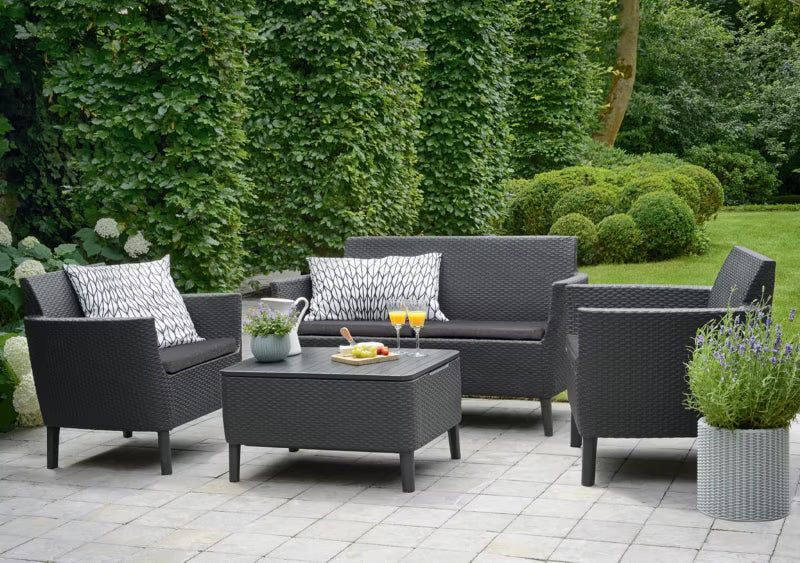 Havemøbelsæt Salemo 2-Personers Sofa 2 Lænestole og Bord Brun