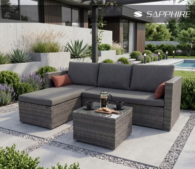 Havemøbelsæt Soria Modulopbygget Hjørnesofa Grå Polyrattan