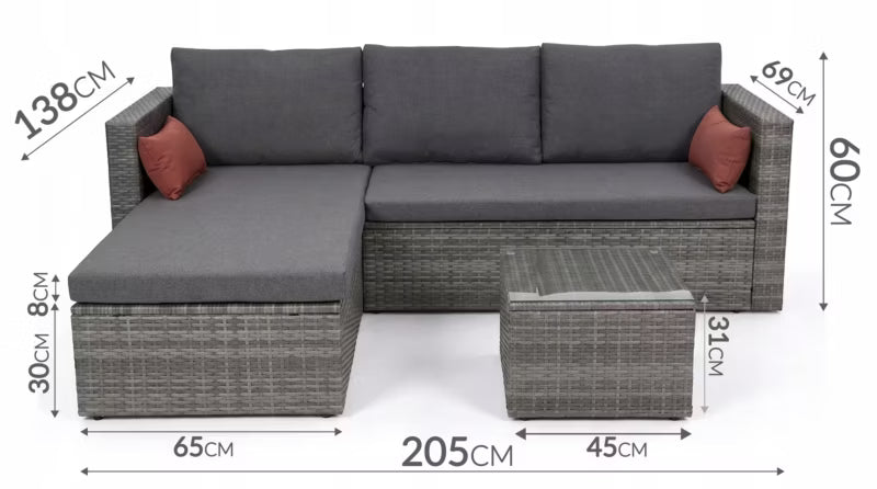 Havemøbelsæt Soria Modulopbygget Hjørnesofa Grå Polyrattan