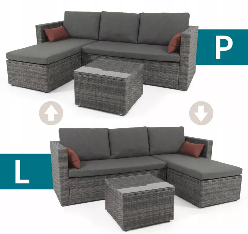 Havemøbelsæt Soria Modulopbygget Hjørnesofa Grå Polyrattan