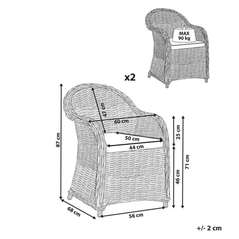 Havemøbelsæt Susua II 56x68 cm Rattan Natur 2 Stk.