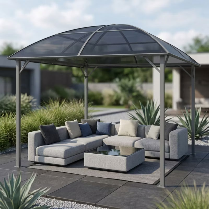 Havepavillon 3x3 m Grå med Gardiner