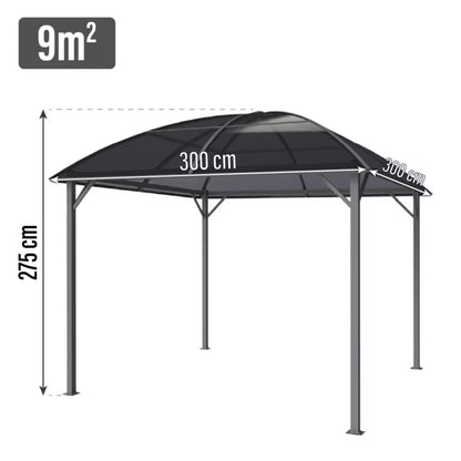 Havepavillon 3x3 m Grå med Gardiner