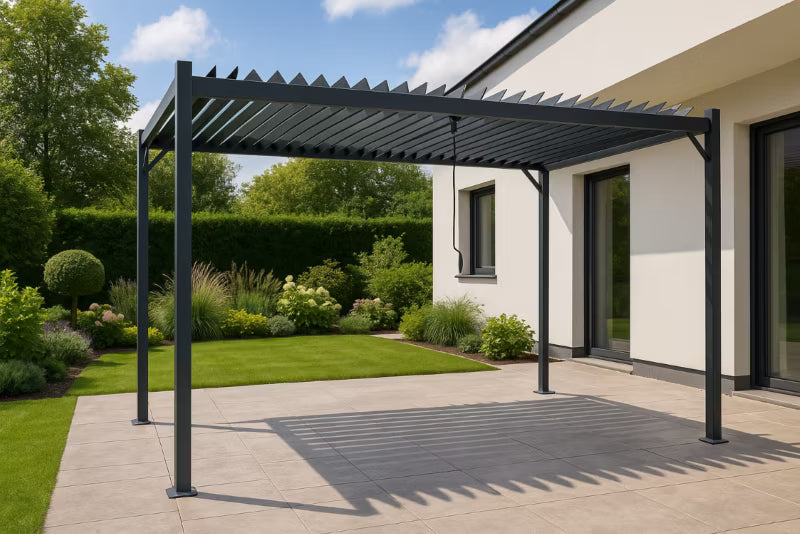 Havepavillon 3x3 m Grå Stål med Gardiner