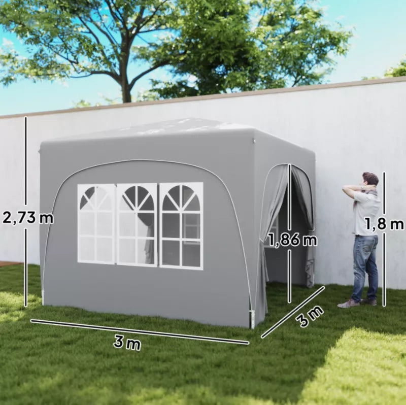 Havepavillon 3x3 m Pop-up Grå