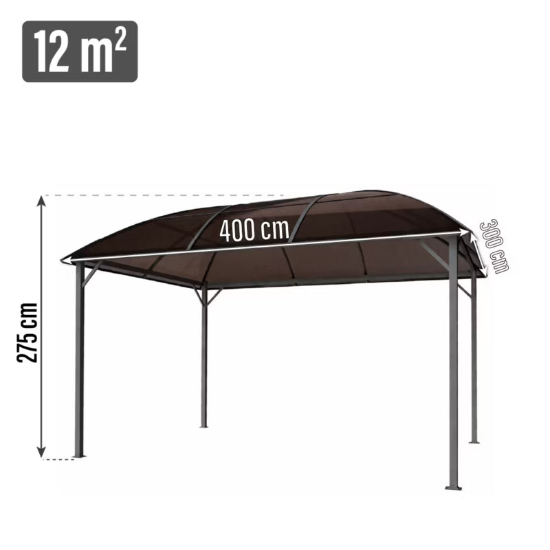 Havepavillon 3x4 m Brun med Gardiner og Buet Tag