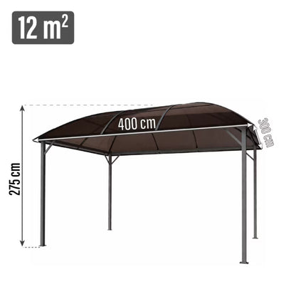 Havepavillon 3x4 m Brun med Gardiner og Buet Tag