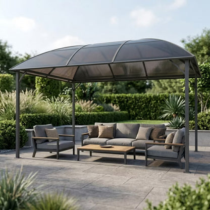 Havepavillon 3x4 m Brun med Gardiner og Buet Tag