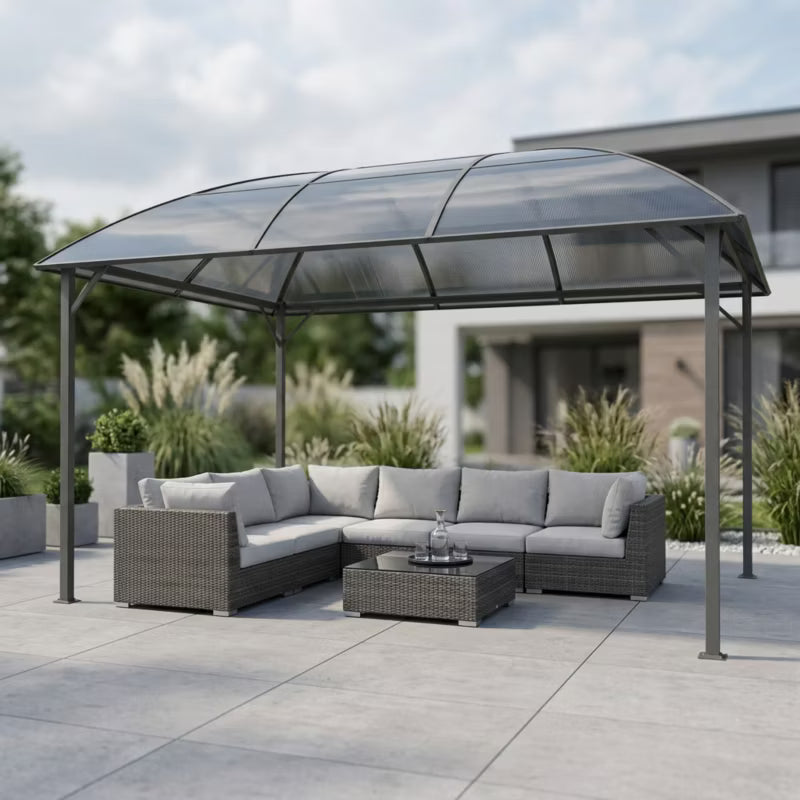 Havepavillon 3x4 m Grå med Gardiner og Polycarbonattag