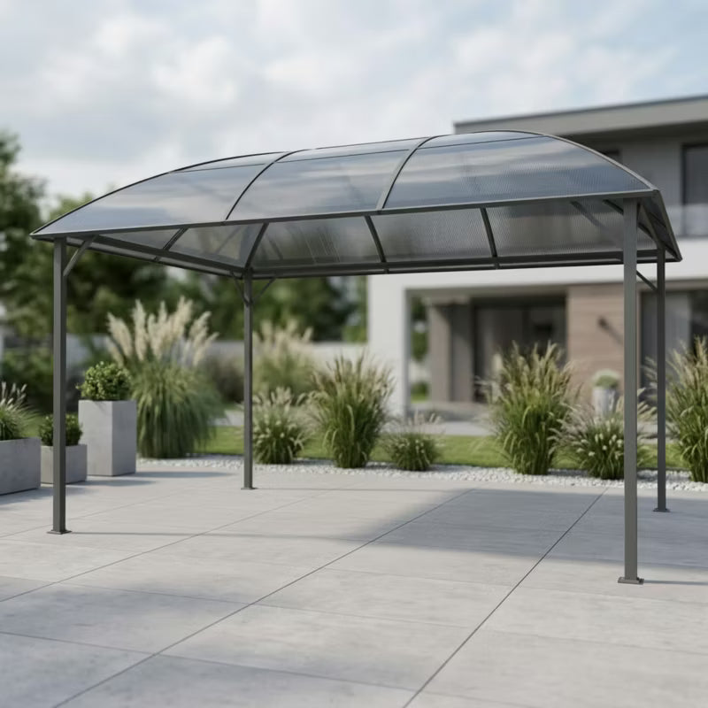 Havepavillon 3x4 m Grå med Gardiner og Polycarbonattag