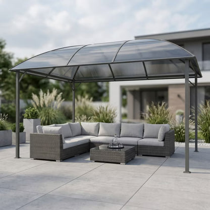 Havepavillon 3x4 m Grå med Gardiner og Polycarbonattag