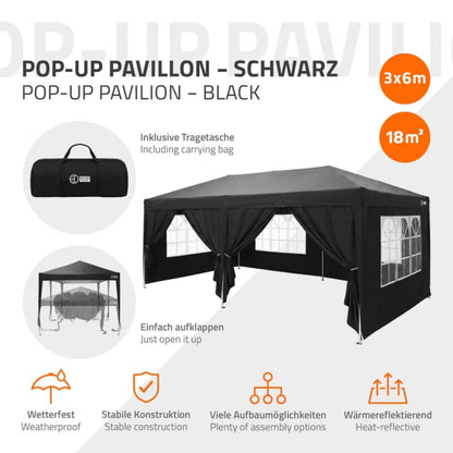 Havepavillon 3x6 m Sort Vandtæt Pop-up