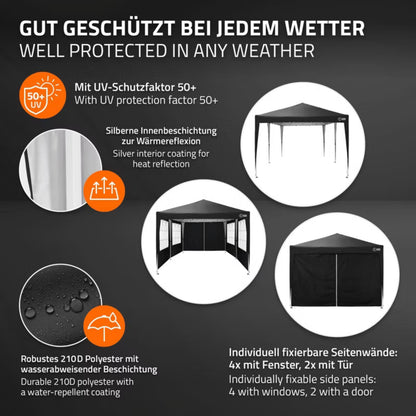 Havepavillon 3x6 m Sort Vandtæt Pop-up