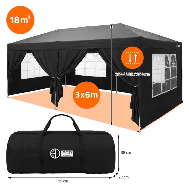Havepavillon 3x6 m Sort Vandtæt Pop-up