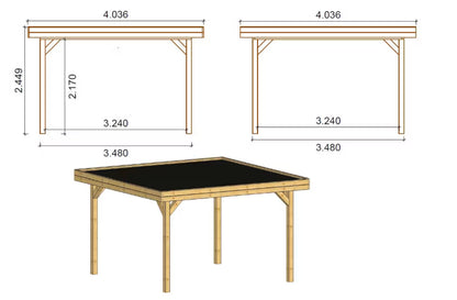 Havepavillon 404x404 cm Imprægneret Gran Grøn