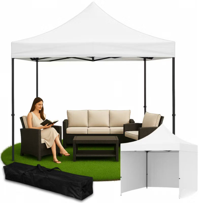 Havepavillon Foldbar 3x3 m Hvid med 3 Sider