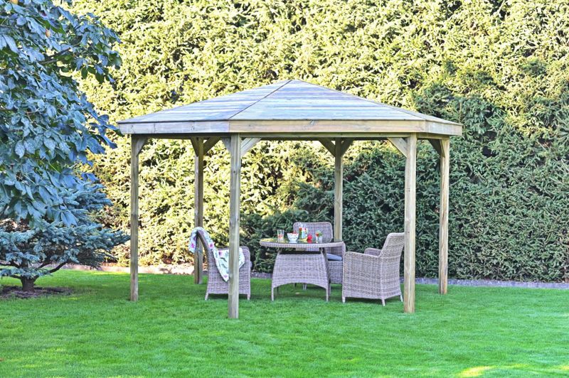 Havepavillon Hexagon 431x373 cm Grøn Fyrretræ