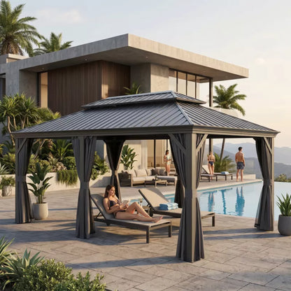 Havepavillon Margarita II 3,65x5,95 m Mørkegrå Ståltag