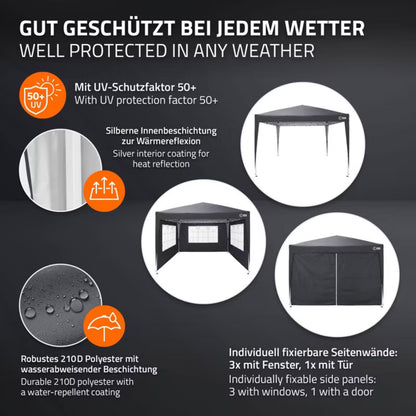 Havepavillon Pop-Up 3x3 m Antracit Vandtæt