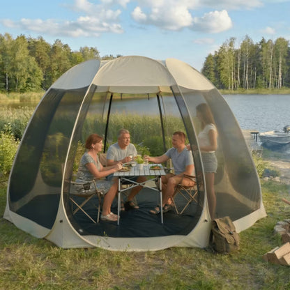 Havepavillon Rund 354 cm Beige med Myggenet