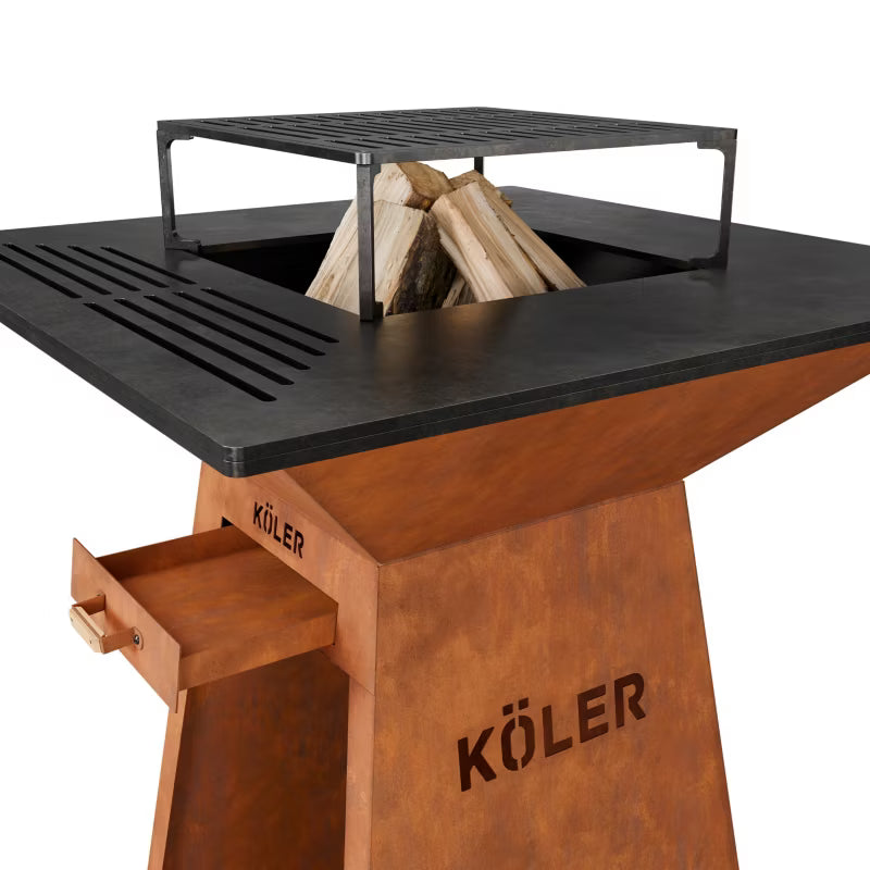 Havepejs Herd X4 80x80 cm Cortenstål med Grillrist