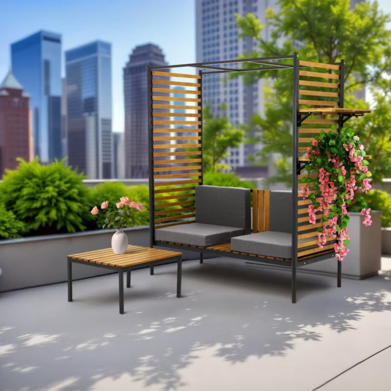 Havepergola 160x68,5 cm Brun Træ med Bænk og Bord