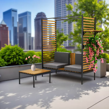 Havepergola 160x68,5 cm Brun Træ med Bænk og Bord