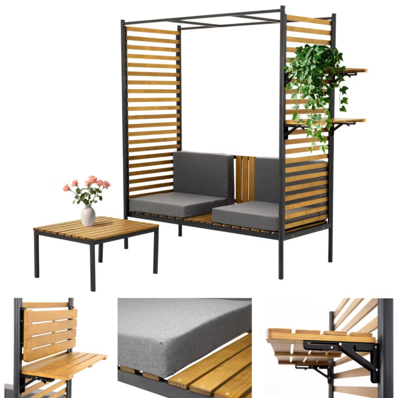 Havepergola 160x68,5 cm Brun Træ med Bænk og Bord