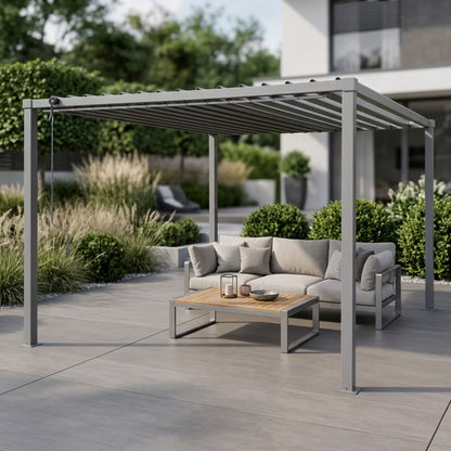 Havepergola 3x3 m Grå Stål med Regulerbart Tag