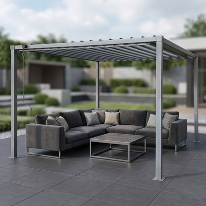 Havepergola 3x3 m Grå Stål med Regulerbart Tag