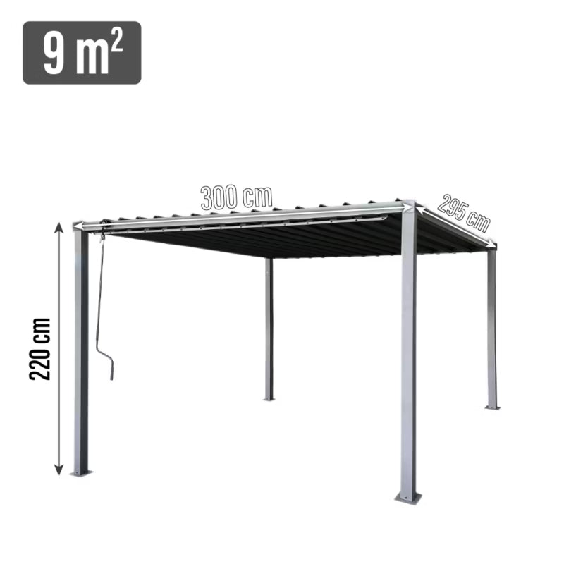 Havepergola 3x3 m Grå Stål med Regulerbart Tag