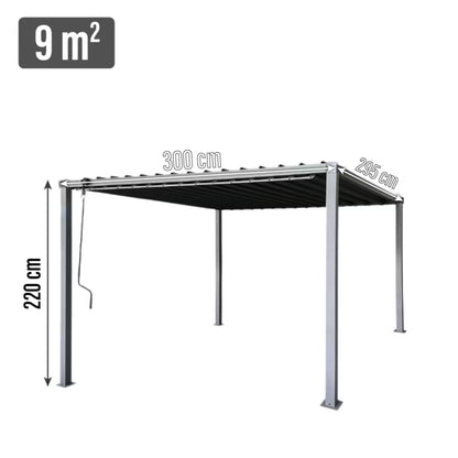 Havepergola 3x3 m Grå Stål med Regulerbart Tag