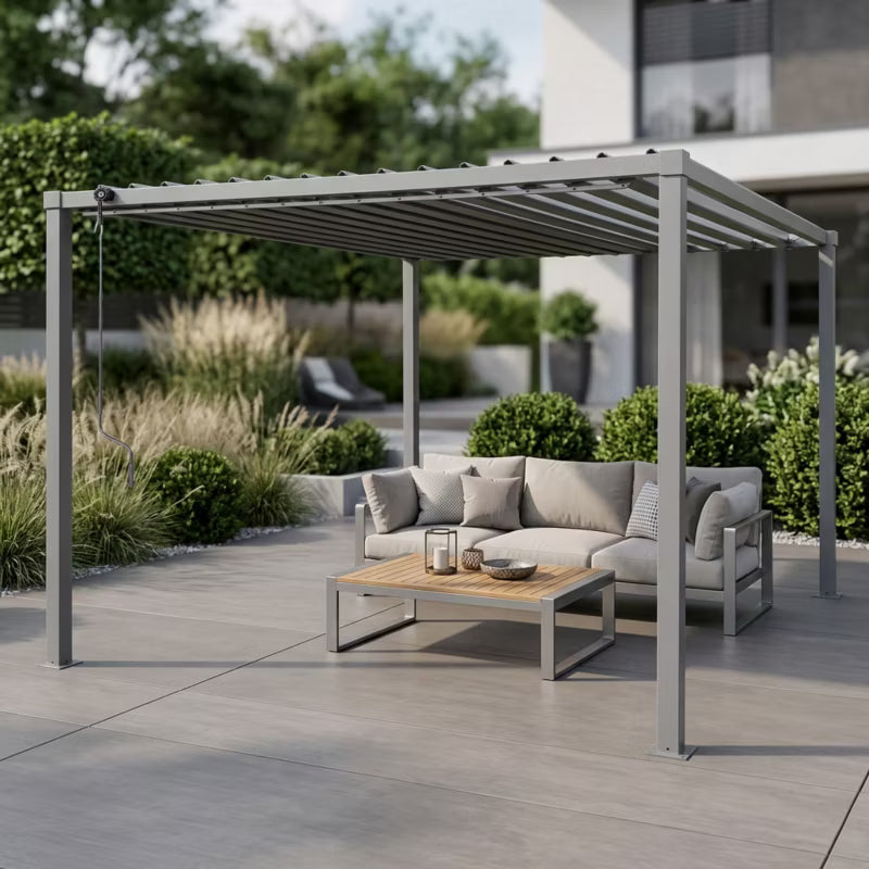 Havepergola 3x3 m Grå Stål med Regulerbart Tag